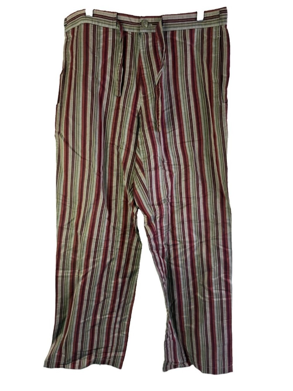 Vintage Y2K Raw Silk Linen Pants Rainbow Stripe Grunge Baggy